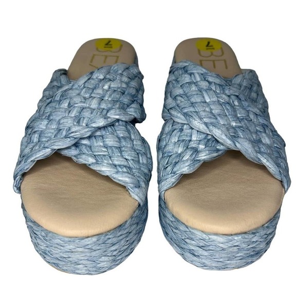 NWOT Beach by Matisse Vegan Reflection Blue Raffia Platform Slide Sandals size 7 - Picture 3 of 10